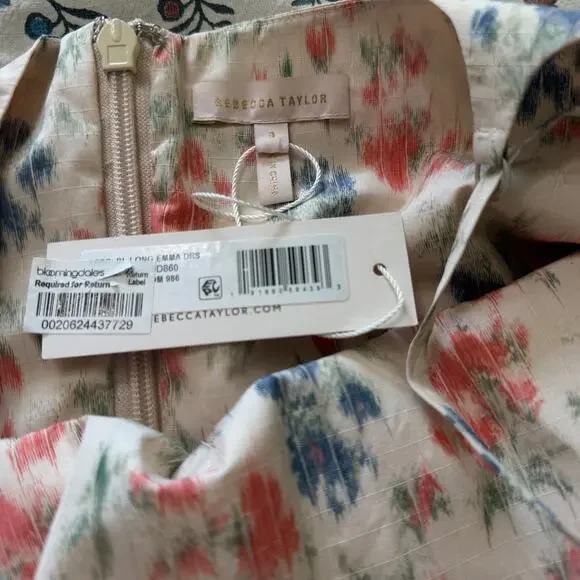 NEW Rebecca Taylor Long Emma Dress Size 8 Floral Maxi Cream Blush Blue Pockets - Picture 6 of 12